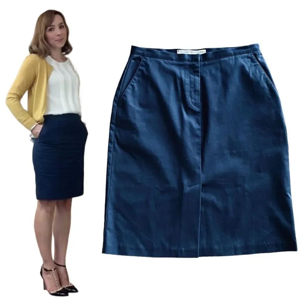 Tommy Hilfiger Pencil Skirt Vintage Preppy Academia Office Navy Blue